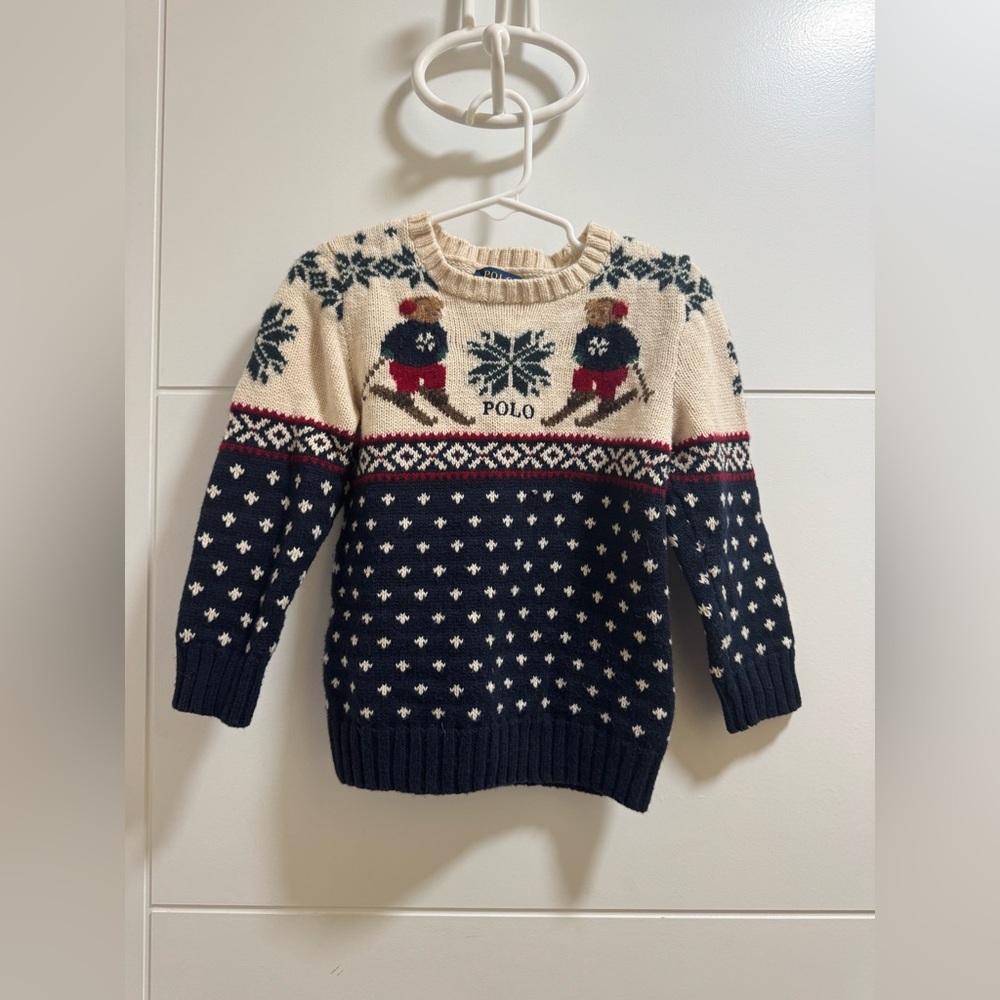 🧸🎄 CHRISTMAS! Ralph Lauren Polo Bear Fair Isle Cotton Wool Sweater 3T🎄🧸